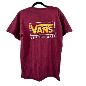 Vans Men’s Medium Off The Wall Graphic Logo T Shirt Red Burgandy Yellow White